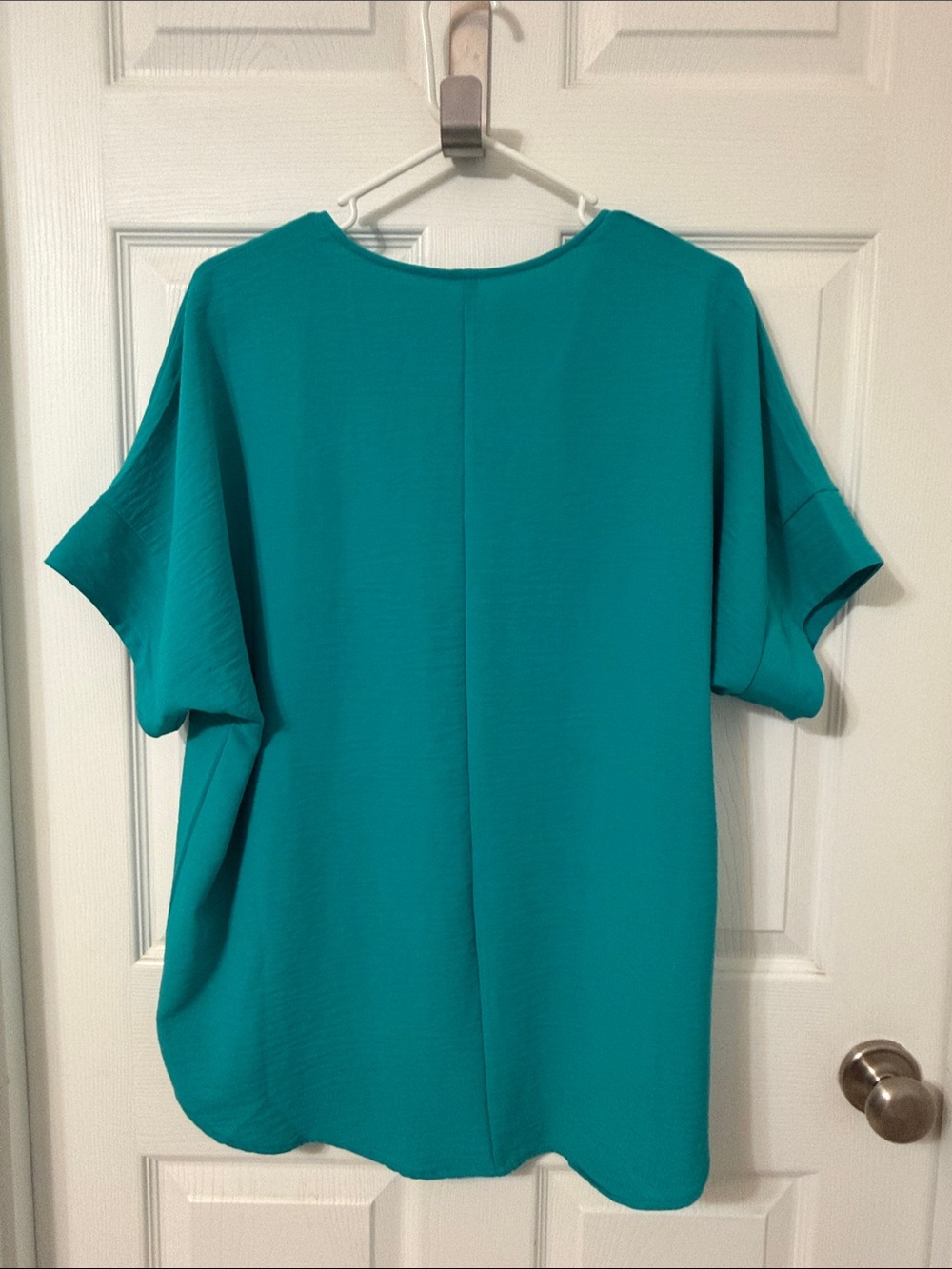 Zenana Teal Split-Front Short-Sleeve Blouse - Picture 7 of 7
